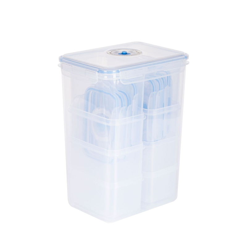 Plastična posuda za skladištenje s vakuumskim zatvaranjem, prehrambene kvalitete, otporna na vlagu, kvadratnog oblika, 5 L ili više, kompatibilna s mikrovalnom pećnicom