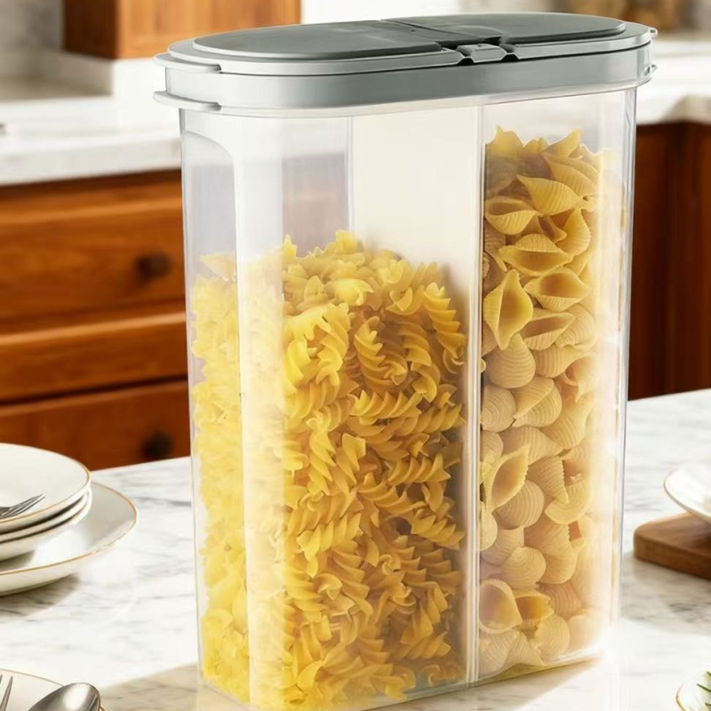 Plastična kuhinjska kutija za pohranu s odjeljcima za žitarice i rižu, zatvara se, kapacitet 2,1–3 L