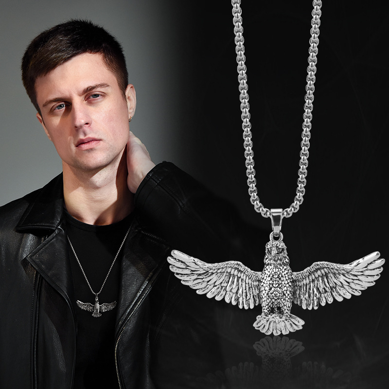 Suijue Privjesak s krilima orla za muškarce, vintage hip-hop stil