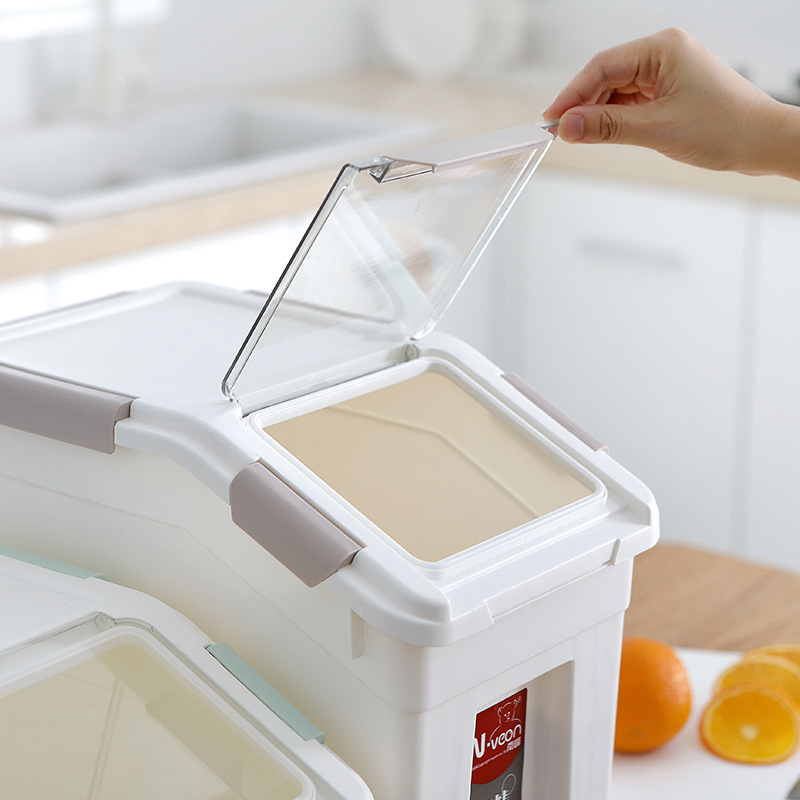 Plastični spremnik za rizu za kućnu upotrebu, japanskog stila, otpornost na vlagu i štetočine, kapacitet 12 kg, s automatskim mjerenjem