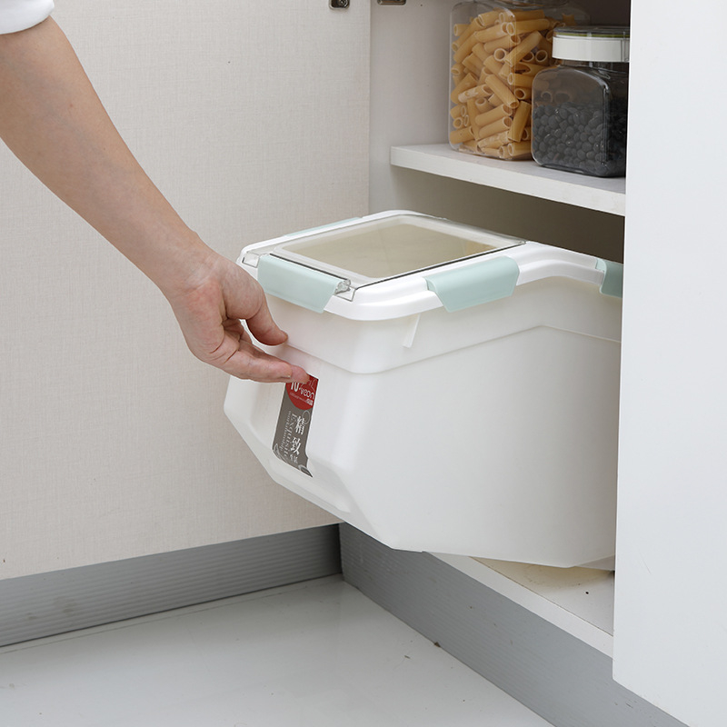 Plastični spremnik za rizu za kućnu upotrebu, japanskog stila, otpornost na vlagu i štetočine, kapacitet 12 kg, s automatskim mjerenjem