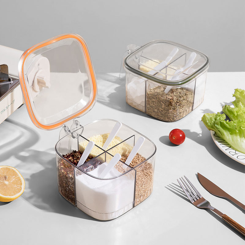 Kuhinjska kutija za začine sa četiri odjeljka, integrirani spremnik za vruću posudu, plastična posuda za sol i umake, japanski stil