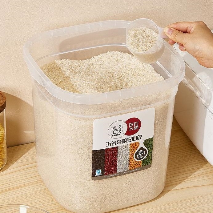 Posuda za skladištenje riže za kućnu upotrebu, otporna na vlagu, zatvara se, protiv insekata, PP plast, prehrambene kvalitete, kapacitet 5-6 L
