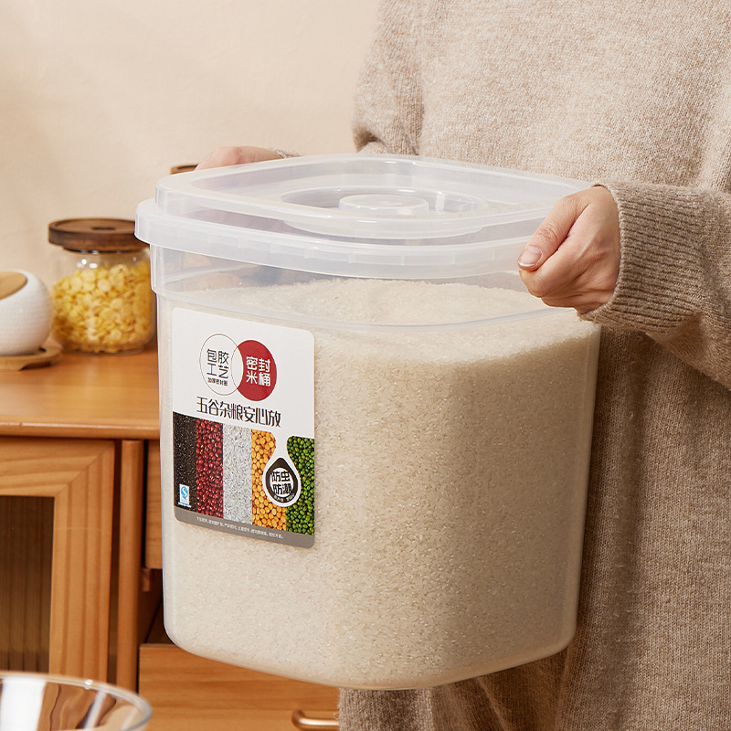 Posuda za skladištenje riže za kućnu upotrebu, otporna na vlagu, zatvara se, protiv insekata, PP plast, prehrambene kvalitete, kapacitet 5-6 L