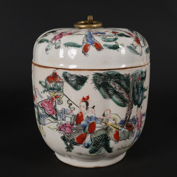 Antička porcelanska posuda s pastelnim Kirin motivom i motivom blagoslova, dekorativni kolekcionarski predmet