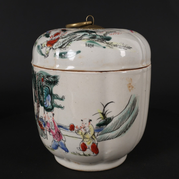 Antička porcelanska posuda s pastelnim Kirin motivom i motivom blagoslova, dekorativni kolekcionarski predmet