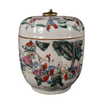Antička porcelanska posuda s pastelnim Kirin motivom i motivom blagoslova, dekorativni kolekcionarski predmet