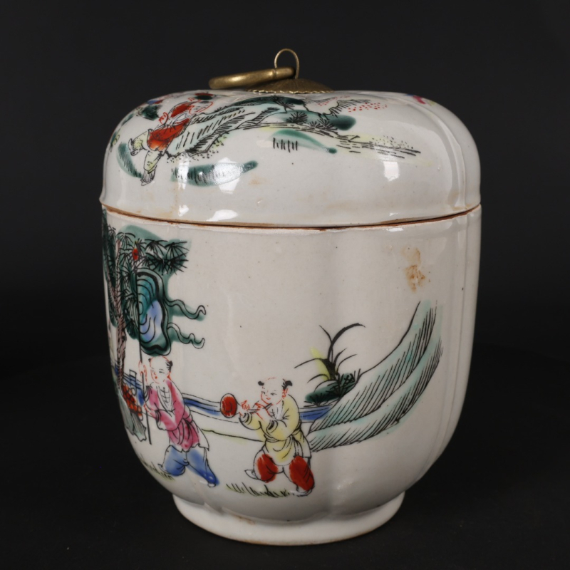 Antička porcelanska posuda s pastelnim Kirin motivom i motivom blagoslova, dekorativni kolekcionarski predmet