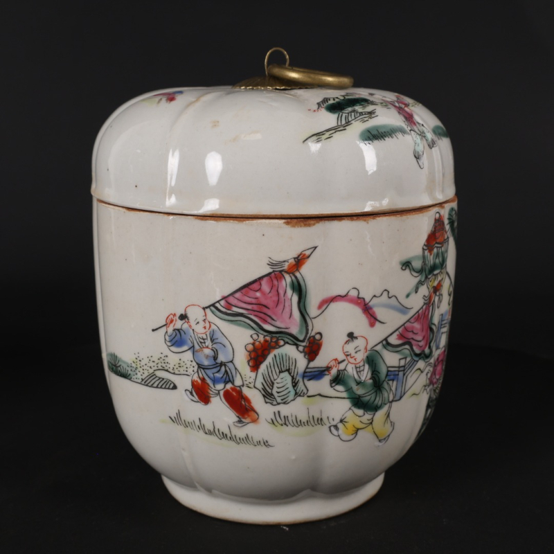 Antička porcelanska posuda s pastelnim Kirin motivom i motivom blagoslova, dekorativni kolekcionarski predmet