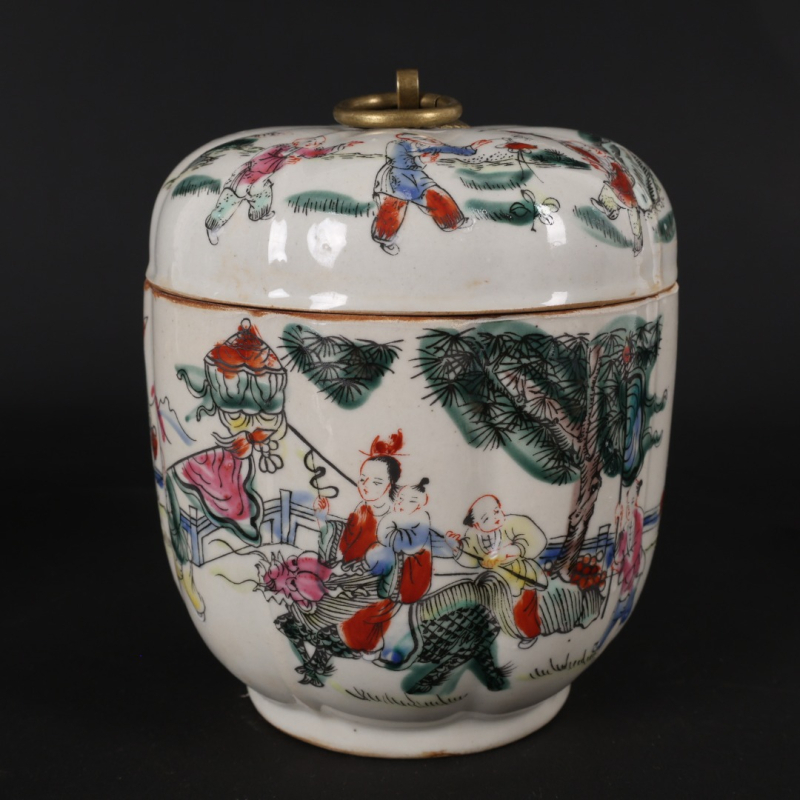 Antička porcelanska posuda s pastelnim Kirin motivom i motivom blagoslova, dekorativni kolekcionarski predmet