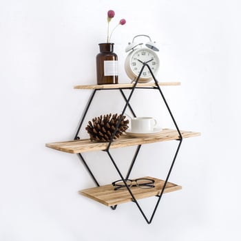 Skandinavski zidni regal za pohranu od željeza i drva, 3 razine, za dnevni boravak i spavaću sobu