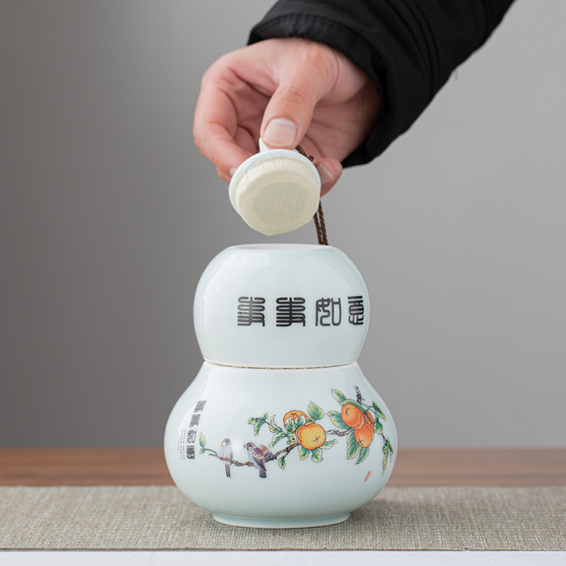 Dva keramička čajna kanistra u drvenoj poklon kutiji, za bijeli, crni, zeleni i Longjing čaj