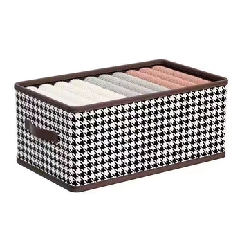 Kutija za odlaganje odjeće s poklopcem u houndstooth uzorku, tkanina, preklopna, s pretincima, 25 L, dimenzije 40×28×20 cm