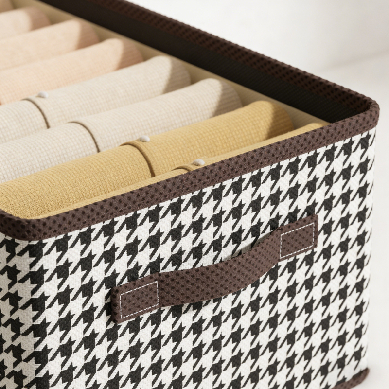 Kutija za pohranu s uzorkom houndstooth, kućni organizator odjeće, sklopiva, kapacitet 22 L