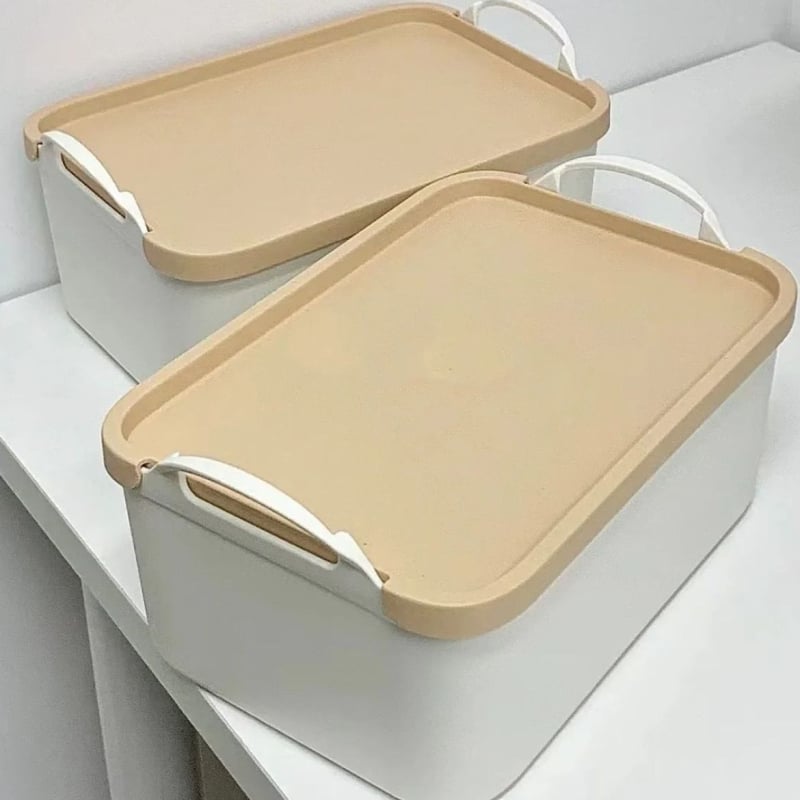 Prijenosna kutija za pohranu s poklopcem, velika kapaciteta 22 L, plastika, uzorak drveta, japanski stil, za grickalice i sitne predmete, vodootporna, bez montaže