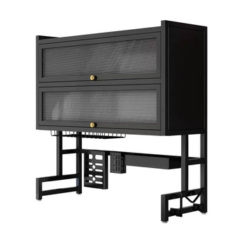 Prilagođeni kuhinjski stalak s vratima ormarića i radnom pločom, dvostruka polica za posuđe i lonce s odvodenjem