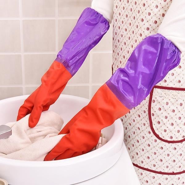 Ljubičaste latex rukavice s flecom, tople, duge, za pranje posuđa i rublje