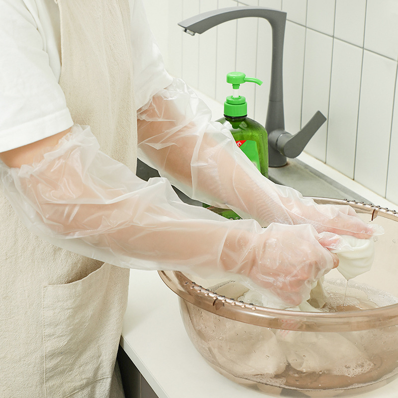 Produžene jednokratne rukavice, deblje za ugostiteljstvo, prozirne, protuklizne, izdržljive za pranje posuđa i pranje rublja, zimskog korištenja