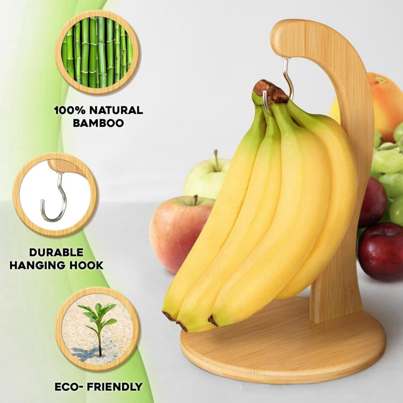 Minimalistički bambus držač za banane s kukom, za kuhinjski stol