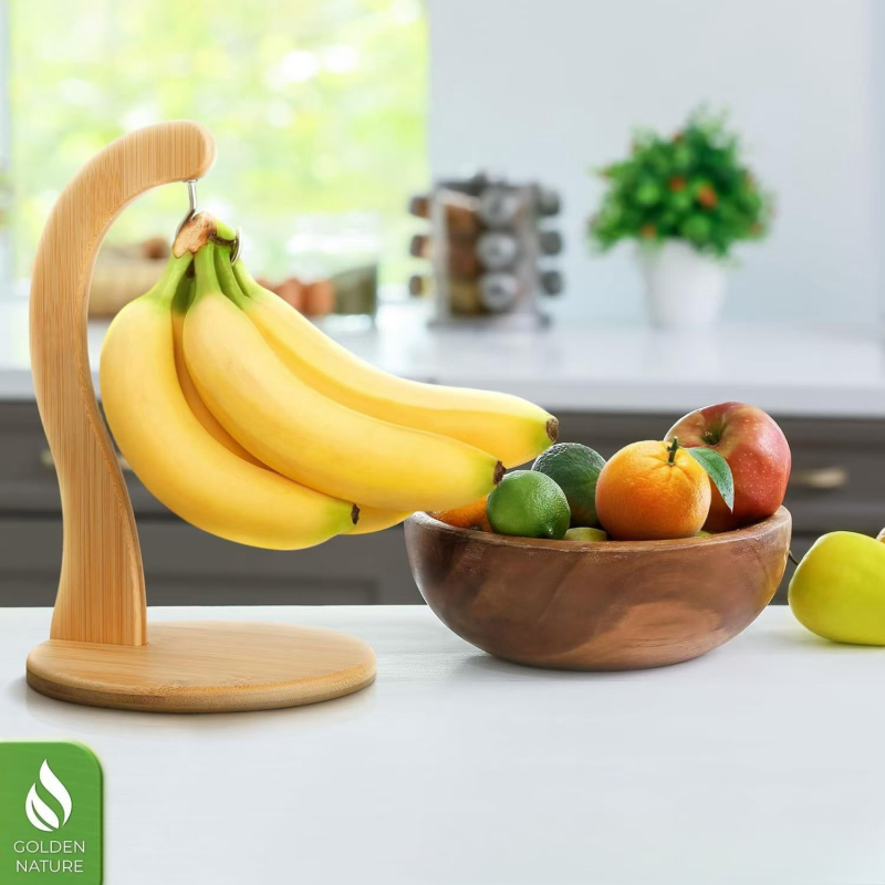 Minimalistički bambus držač za banane s kukom, za kuhinjski stol