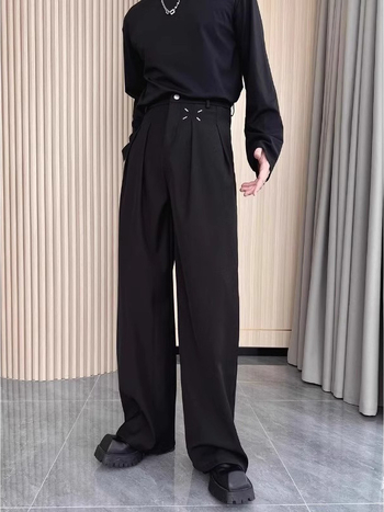 Muške formalne hlače od 260 g teške tkanine, crne, američki retro stil, širokih nogavica, casual hlače