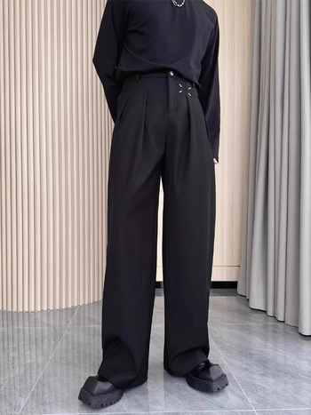 Muške formalne hlače od 260 g teške tkanine, crne, američki retro stil, širokih nogavica, casual hlače