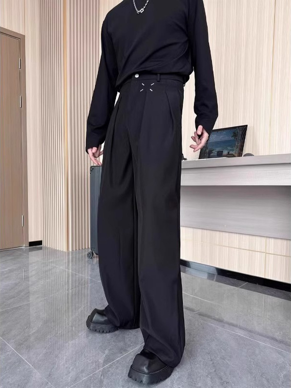 Muške formalne hlače od 260 g teške tkanine, crne, američki retro stil, širokih nogavica, casual hlače