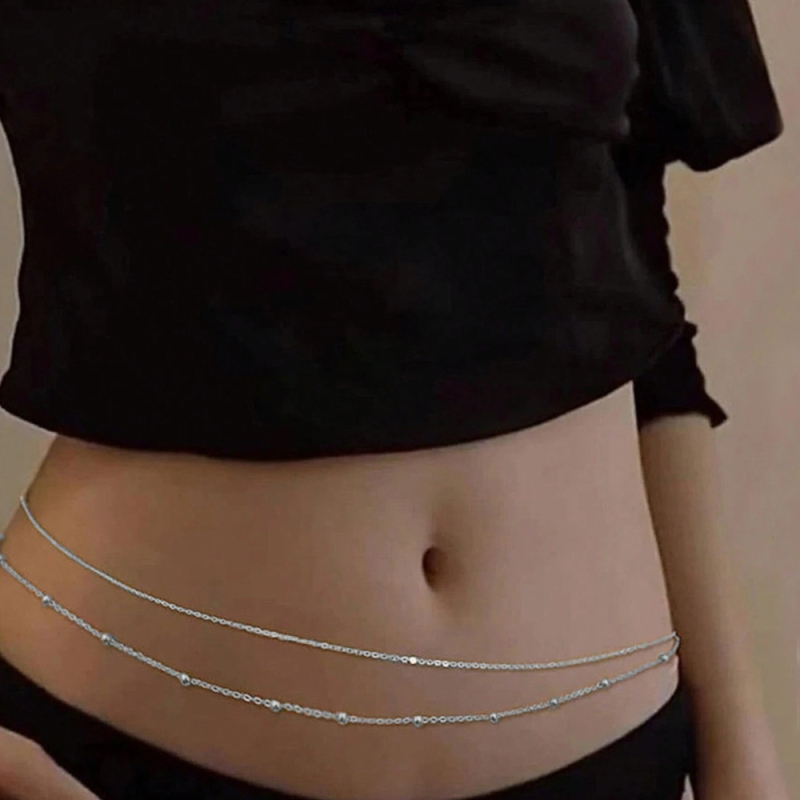 Ženski dvostruko složeni kaiš od metala, seksi i minimalistički dizajn tijelo lanac, pogodan za plažu s bikini niskog struka