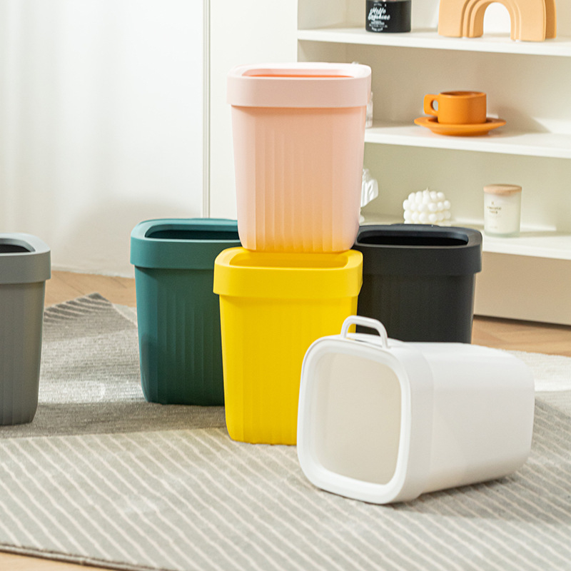 Japanskog stila prenosni koš za smeće s ručkom, ojačani plastični materijal, za kućnu upotrebu u dnevnom boravku, kuhinji i kupaonici, bez poklopca, s prstenom za pritiskanje, kapacitet preko 12 L