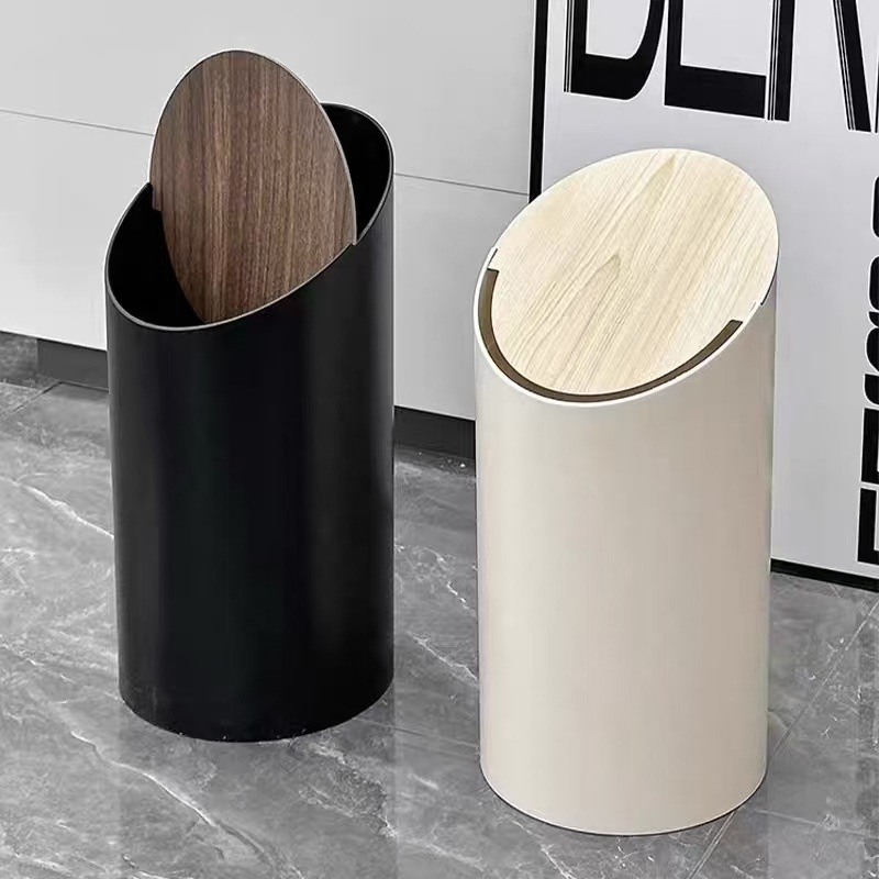 Koš za otpad za kućnu upotrebu s elegantnim izgledom, minimalistički s poklopcem na pritisk, krem boje, 9 L