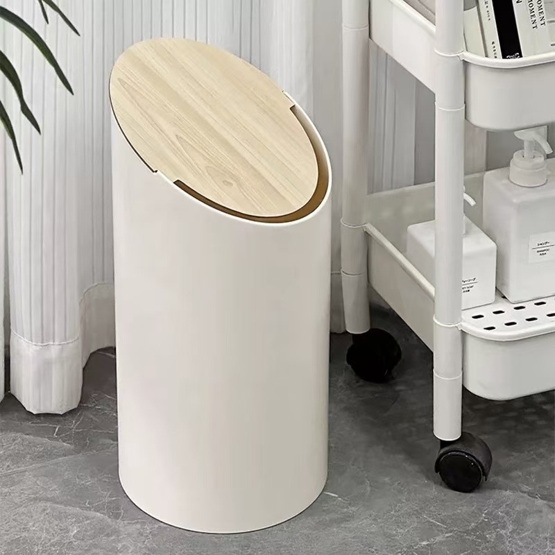 Koš za otpad za kućnu upotrebu s elegantnim izgledom, minimalistički s poklopcem na pritisk, krem boje, 9 L