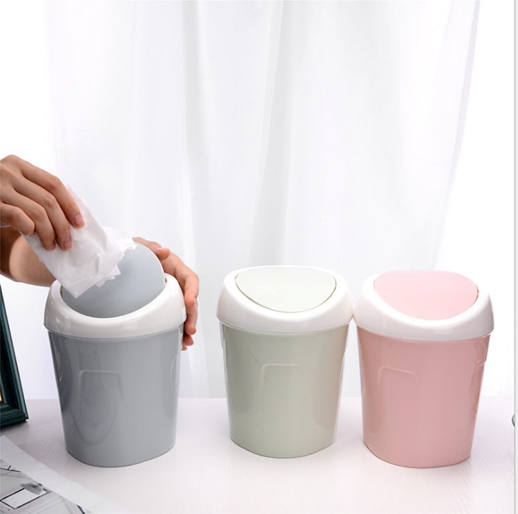 Mini stolna kanta za smeće s poklopcem, plastična bačvastog oblika za kućnu upotrebu