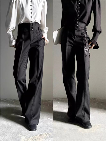 Παντελόνια με εφέ drape, ψηλή μέση, ίσια γραμμή, unisex, χαλαρή εφαρμογή, casual παντελόνια για άνδρες και γυναίκες, στυλάτος ζώνη