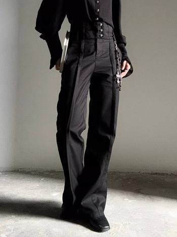 Παντελόνια με εφέ drape, ψηλή μέση, ίσια γραμμή, unisex, χαλαρή εφαρμογή, casual παντελόνια για άνδρες και γυναίκες, στυλάτος ζώνη