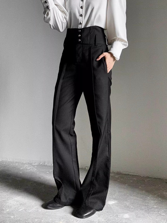 Παντελόνια με εφέ drape, ψηλή μέση, ίσια γραμμή, unisex, χαλαρή εφαρμογή, casual παντελόνια για άνδρες και γυναίκες, στυλάτος ζώνη