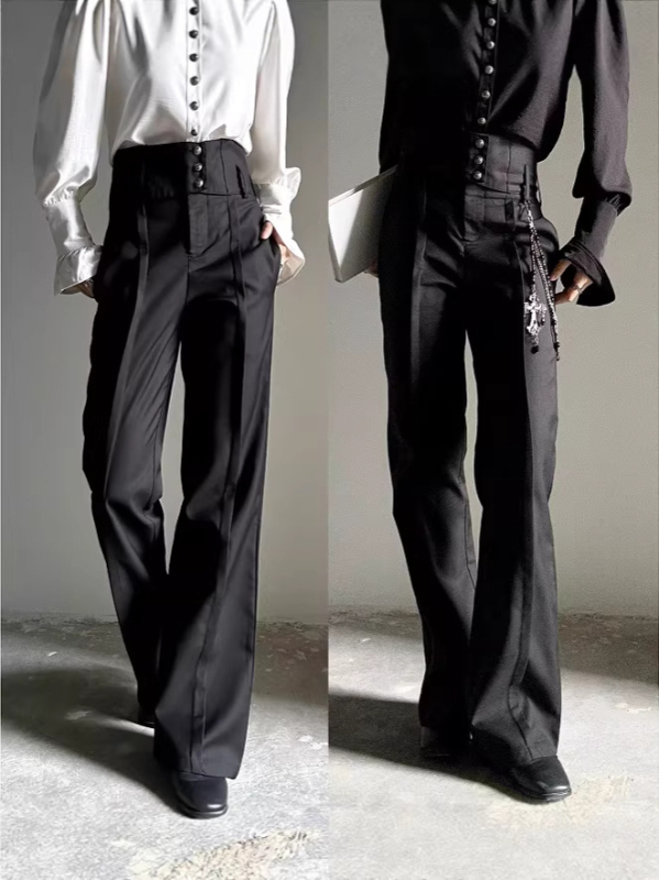 Παντελόνια με εφέ drape, ψηλή μέση, ίσια γραμμή, unisex, χαλαρή εφαρμογή, casual παντελόνια για άνδρες και γυναίκες, στυλάτος ζώνη