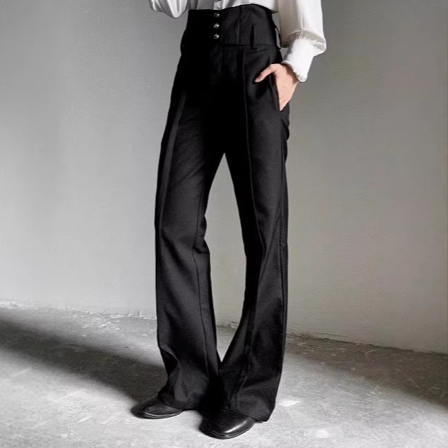 Παντελόνια με εφέ drape, ψηλή μέση, ίσια γραμμή, unisex, χαλαρή εφαρμογή, casual παντελόνια για άνδρες και γυναίκες, στυλάτος ζώνη