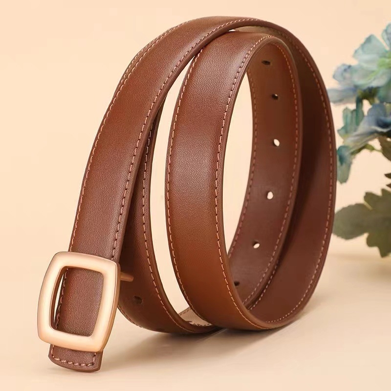 Ženski remen od prave kože, dvostruki sloj goveđe kože, minimalistički dekorativni dizajn, vrhunski dojam, proljetna moda 2024, širina 2–4 cm, glatka kopča
