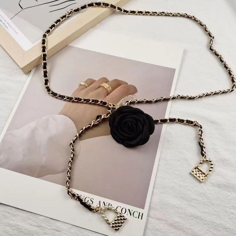 Perleni kaiš za struk za haljinu s kamelijom, Chanel inspiriran, minimalistički ženski dodatak