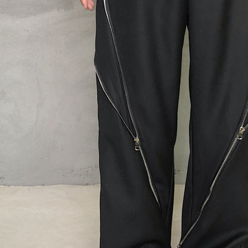 Muške casual hlače s dekonstruiranim dizajnom, podesive dvostruke zatvarače, ravni kroj, svakodnevne, otporne na nabor, bez glačanja, blago proširene krajnice.