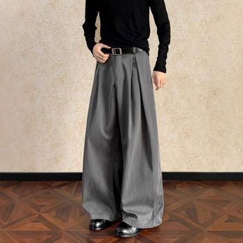 Ανδρικά φαρδιά παντελόνια με drape, ίσια γραμμή, άνοιξη–φθινόπωρο, υψηλή μέση, φερμουάρ, πολυεστερικό μείγμα