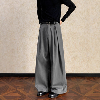 Ανδρικά φαρδιά παντελόνια με drape, ίσια γραμμή, άνοιξη–φθινόπωρο, υψηλή μέση, φερμουάρ, πολυεστερικό μείγμα