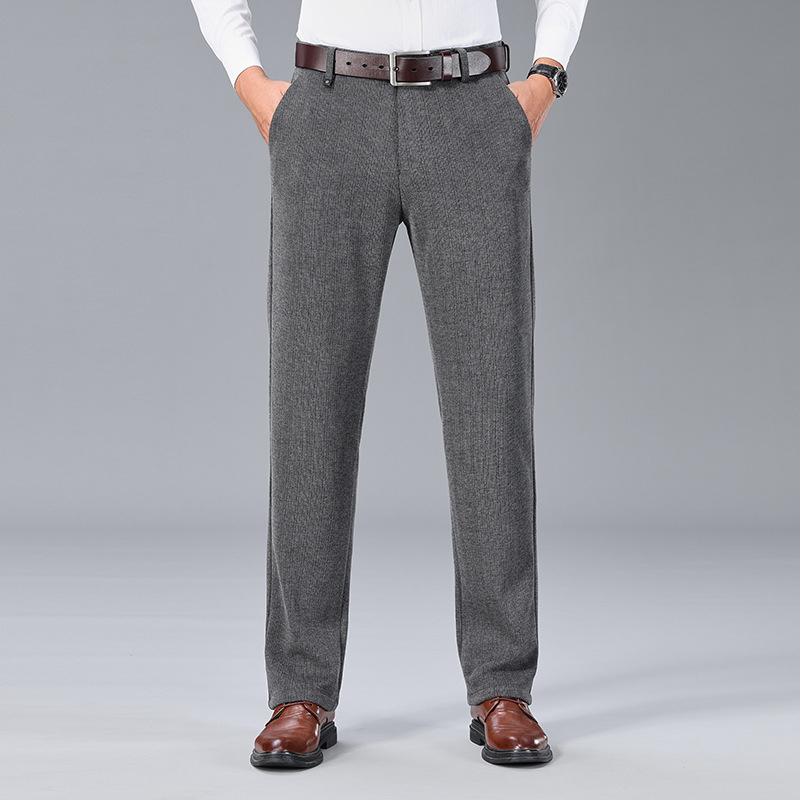 Zhilei Muške ležerne hlače u stilu odijela, visok pojas, straight kroj, zima 2024, casual-business stil, poliester smjesa