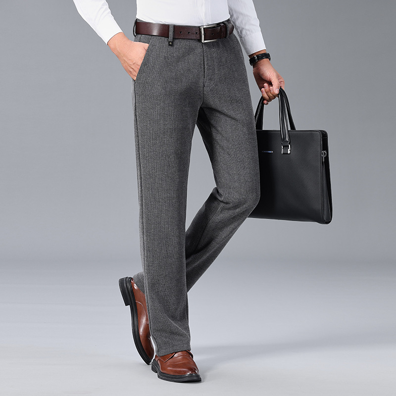 Zhilei Muške ležerne hlače u stilu odijela, visok pojas, straight kroj, zima 2024, casual-business stil, poliester smjesa