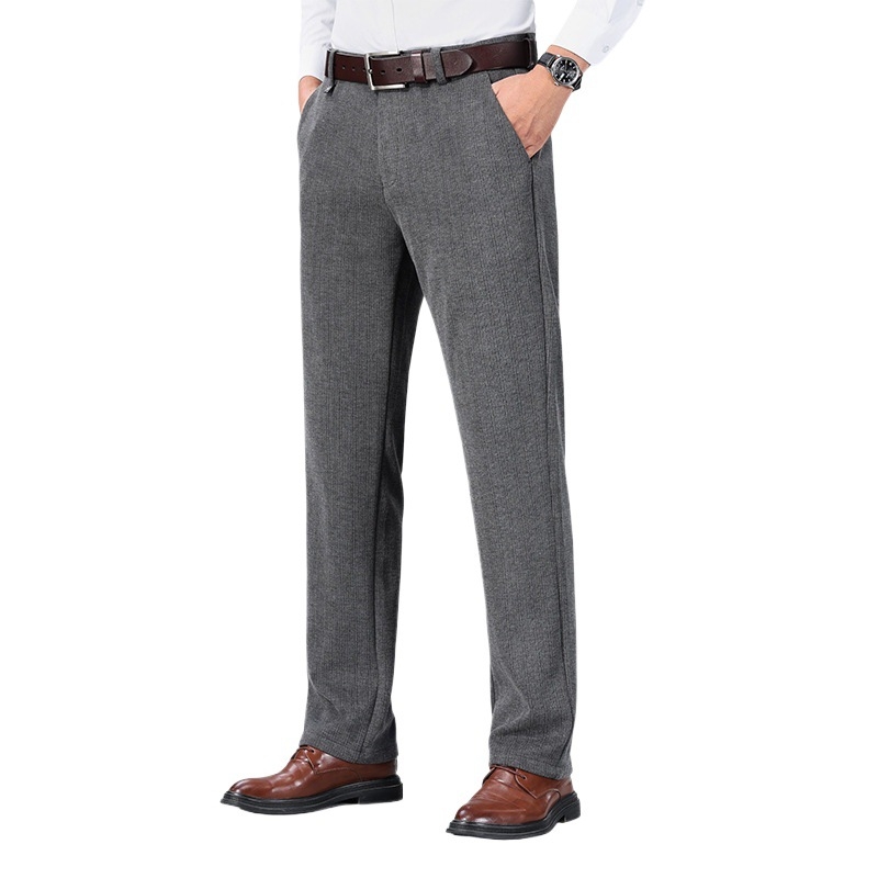 Zhilei Muške ležerne hlače u stilu odijela, visok pojas, straight kroj, zima 2024, casual-business stil, poliester smjesa