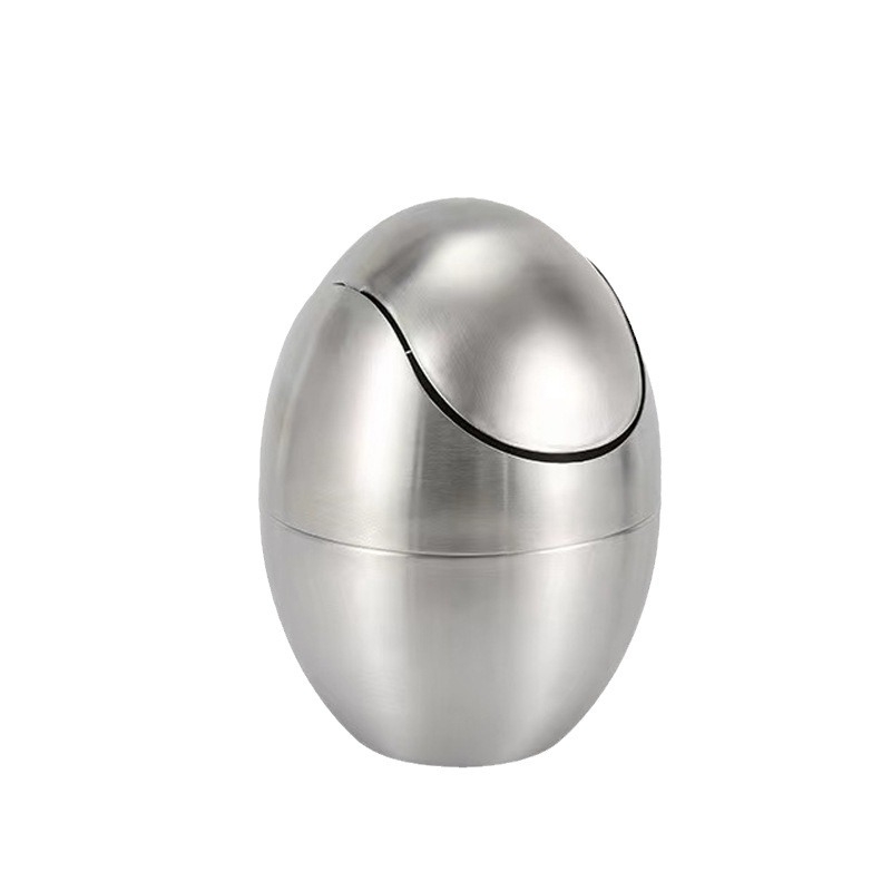 Koš za smeće od 304 nehrđajućeg čelika, za stolnu ploču, Space Egg dizajn, kompaktan za spavaću sobu i kupaonicu, s preklopnim poklopcem