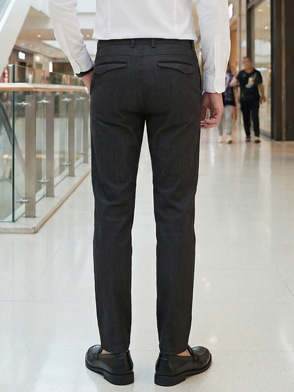 Ανδρικά παντελόνια business casual από μίγμα βαμβακιού, ίσια γραμμή, μεσαία μέση, μονόχρωμα, άνοιξη–φθινόπωρο