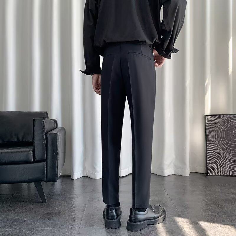 Muške hlače slim-fit, uski kroj i cropped dužina, korejski stil, jednostavne, ležerne hlače