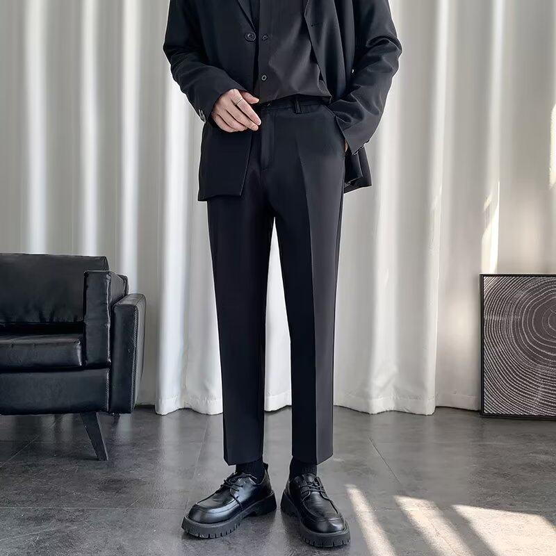 Muške hlače slim-fit, uski kroj i cropped dužina, korejski stil, jednostavne, ležerne hlače