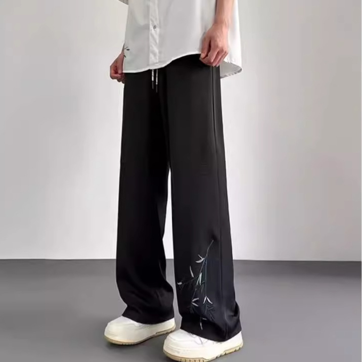 Muške ljetne hlače od Ice Silk s teksturom bambusa, kineski stil, opušteno krojenje, veličina plus